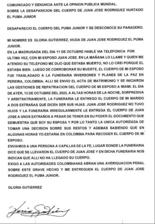 La esposa de Juan José Rodríguez está reclamando que le devuelvan los restos de su amado (Foto: Gloria Gutiérrez)