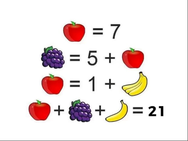 RETO MATEMÁTICO | La suma de la manzana + uva + plátano= 21
