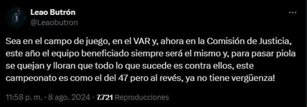 Leao Butrón y su post en redes sociales sobre el U vs. Melgar.
