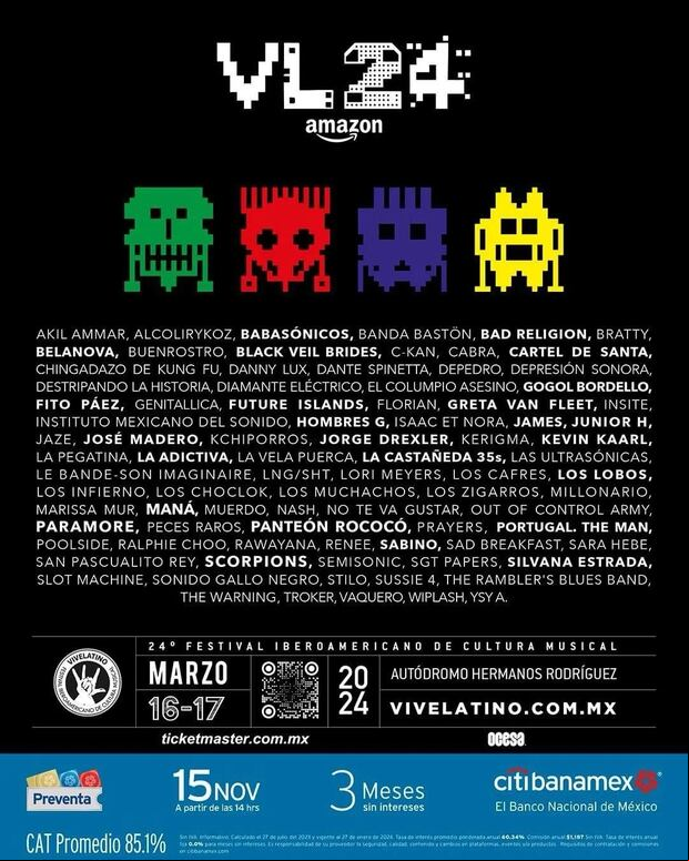 Cartel oficial del Vive Latino 2024 con los artistas que se presentarán. (Foto: @vivelatino).