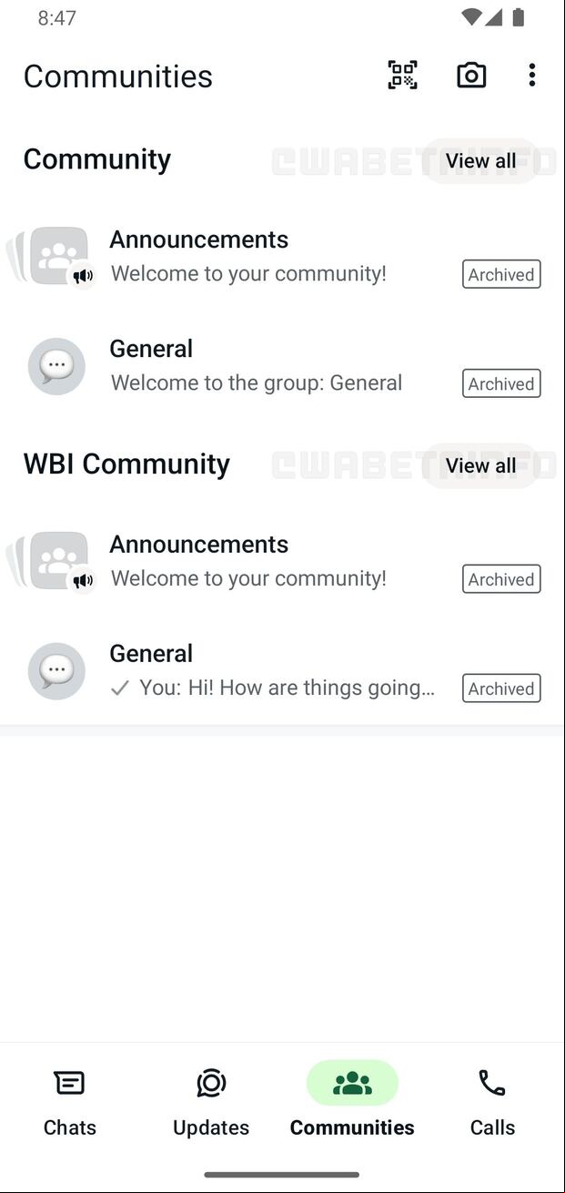 Nuevo diseño para la pestaña de "Comunidades" en WhatsApp Beta (WABetaInfo)