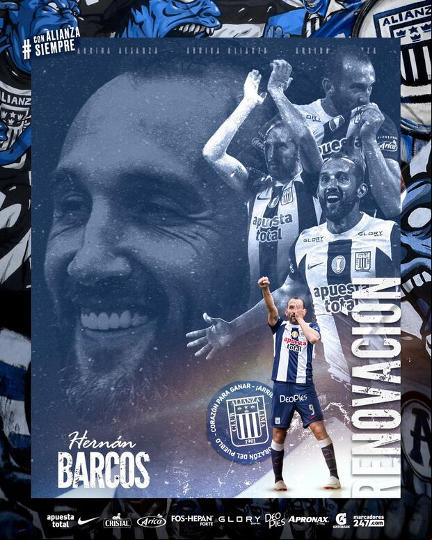 Alianza Lima anunció la renovación de Hernán Barcos por todo el 2024. (Foto: Alianza Lima).