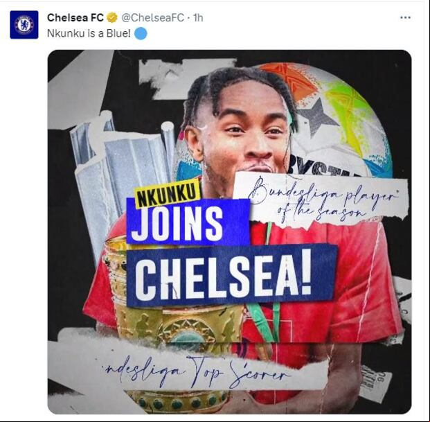 Así presentó Chelsea a Nkunku en las redes sociales.