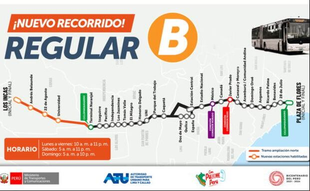 Nuevo recorrido ruta B. (Foto: ATU)