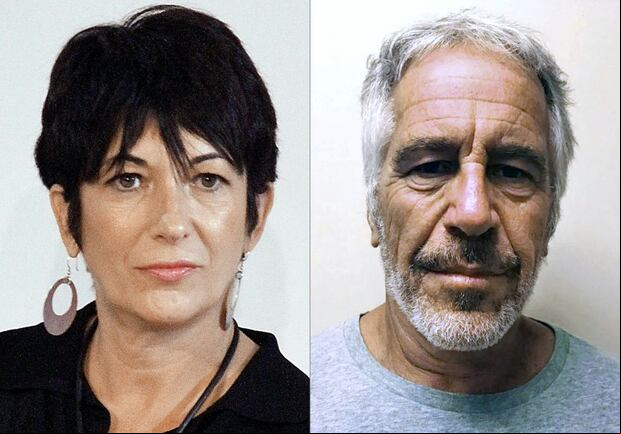 Ghislaine Maxwell durante un evento el 20 de septiembre de 2013 en Nueva York y Jeffrey Epstein, quien fue detenido por tráfico sexual y pedofilia (Foto: Laura Cavanaugh y Handout / AFP)