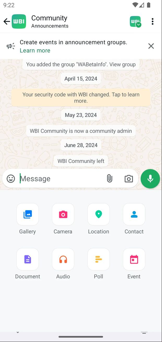 Nueva opción para crear eventos en comunidades (WABetaInfo)