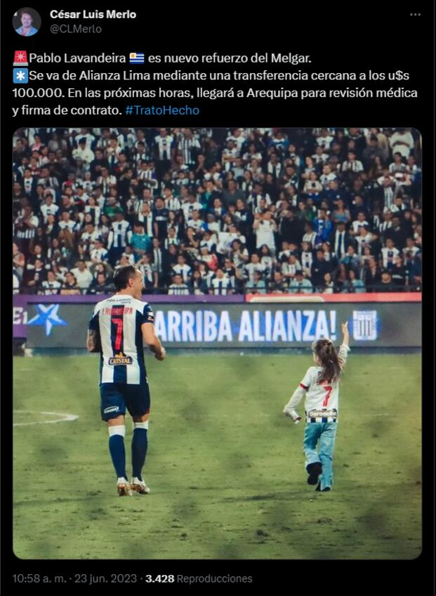 Alianza Lima recibiría cerca de 100 mil dólares por traspaso de Pablo Lavandeira. (Captura)