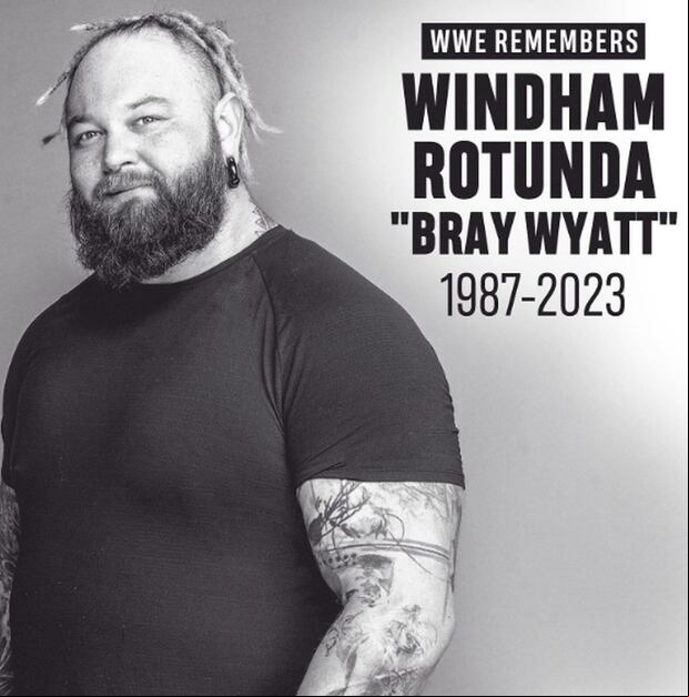 "WWE se entristece al saber que Windham Rotunda, también conocido como Bray Wyatt, falleció el jueves 24 de agosto, a los 36 años. (Foto: WWE / Instagram)