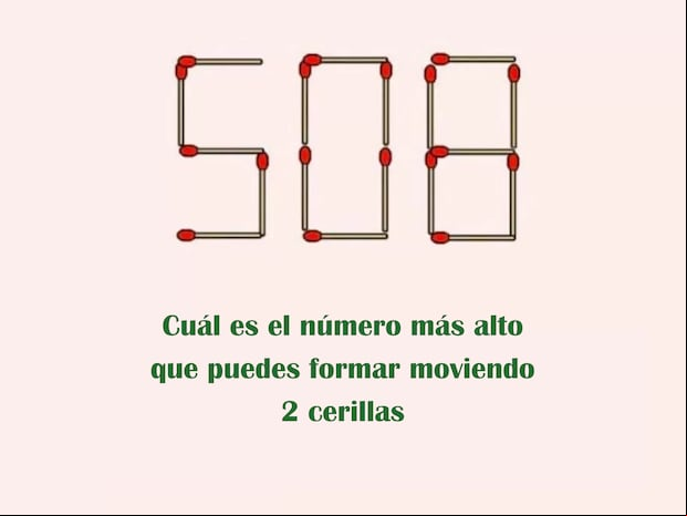 Solo los mentes más brillantes podrán descifrar el enigma y mover dos cerillas de la ecuación para crear el número más grande posible en un solo minuto. ¿Estás preparado para el reto?