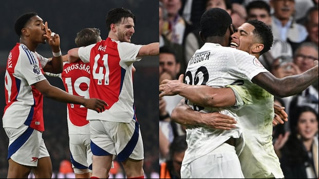 Arsenal llega tras eliminar a PSV con un global de 9-3, mientras que Real Madrid superó a Atlético de Madrid en una polémica serie de penales, buscando ambos avanzar a semifinales en la Champions League. (Fotos: AFP / Composición: Depor)