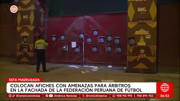 Un grupo de desconocidos pegó afiches en la puerta de la Videna con amenaza de muerte a los árbitros. (Video: América TV)