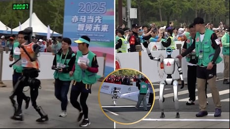 Video viral: robots y humanos compiten juntos en media maratón de 21 km en Pekín
