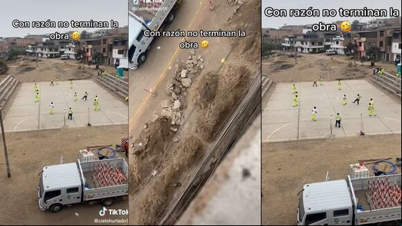 Obreros detienen sus labores para jugar pichanga: "Por eso no terminan la obra"