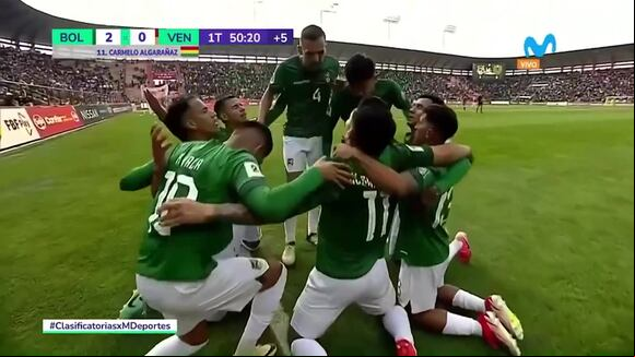 Gol de Carmelo Algarañaz para el 2-0 de Bolivia vs. Venezuela. (Video: Movistar Deportes)